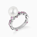 Bashira Faceted White Pearl Ring with Multi Shaped Pink Sapphires