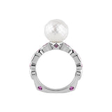 Bashira Faceted White Pearl Ring with Multi Shaped Pink Sapphires