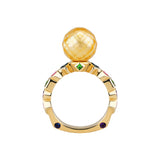 Bashira Faceted Gold Pearl Ring with Multi Shaped Gemstones