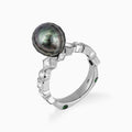 Bashira Faceted Pistachio Pearl Ring with Multi Shaped Diamonds