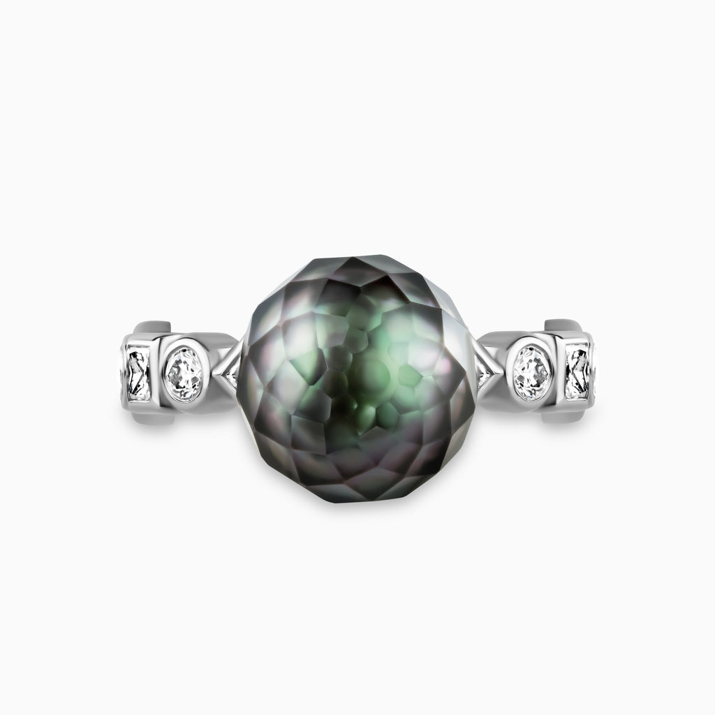 Bashira Faceted Pistachio Pearl Ring with Multi Shaped Diamonds