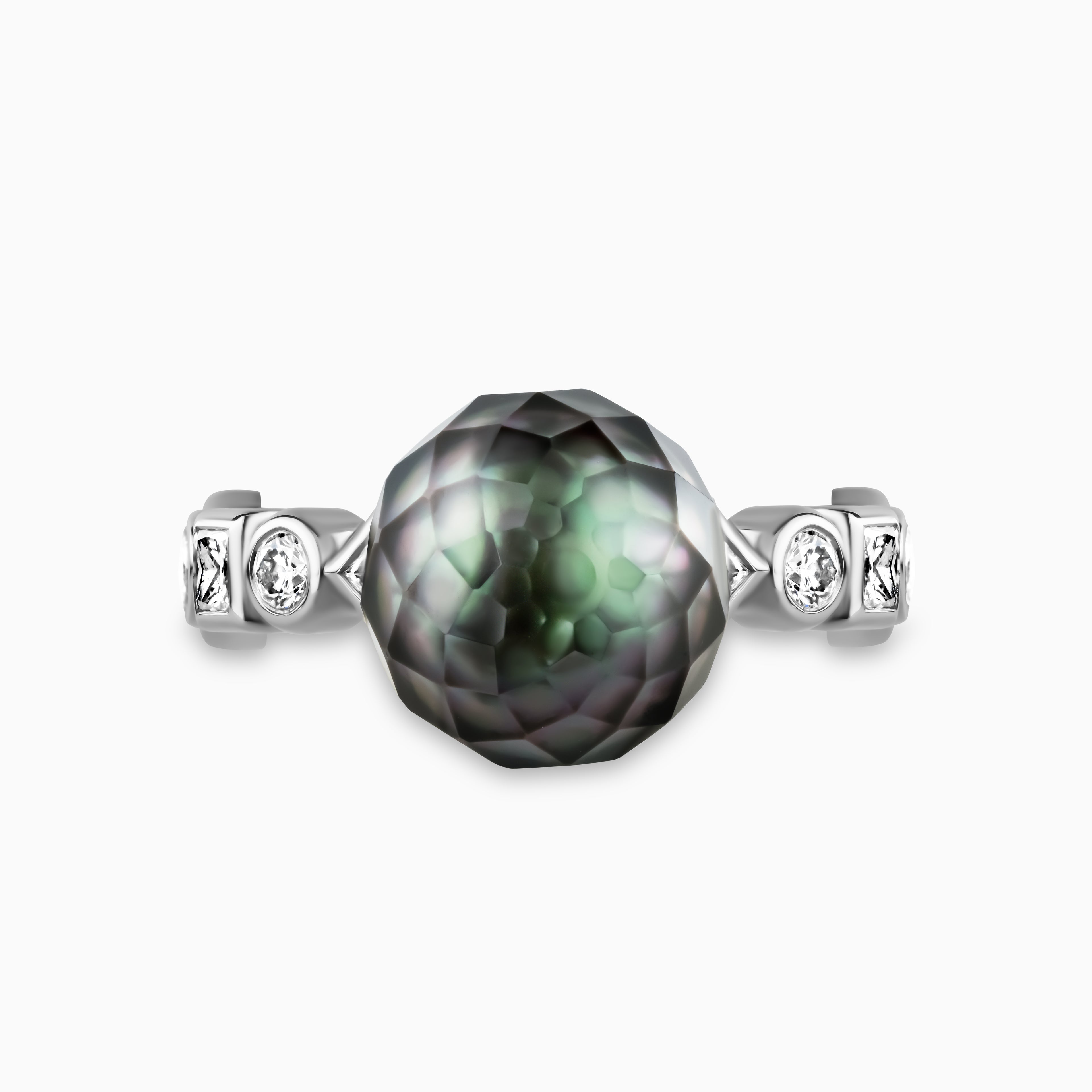 Bashira Faceted Pistachio Pearl Ring with Multi Shaped Diamonds