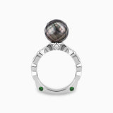 Bashira Faceted Pistachio Pearl Ring with Multi Shaped Diamonds
