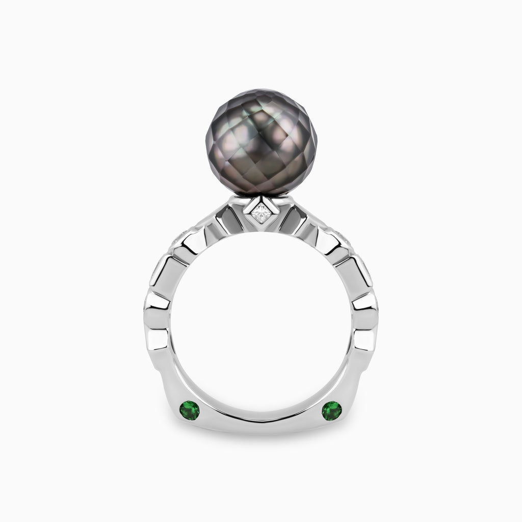 Bashira Faceted Pistachio Pearl Ring with Multi Shaped Diamonds