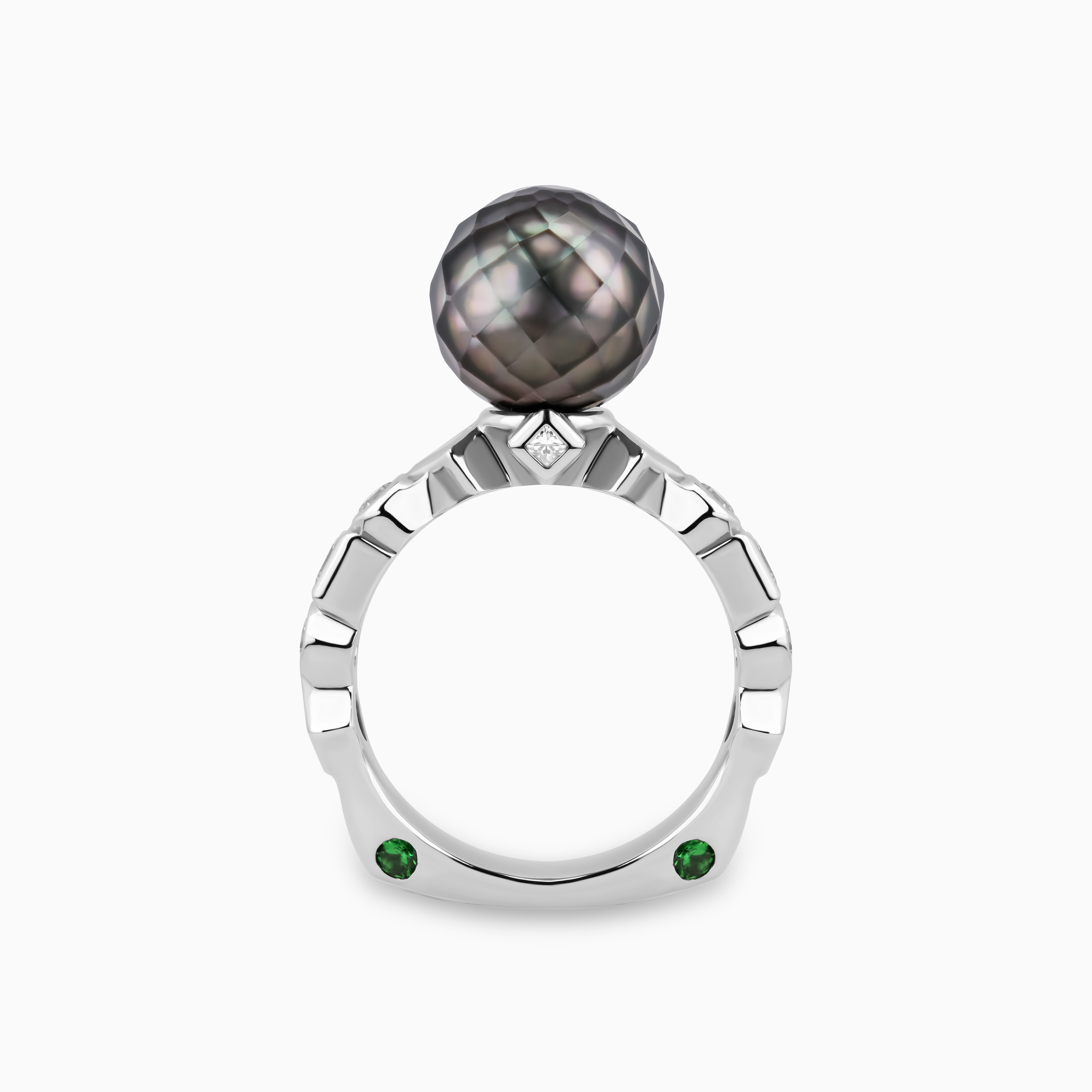 Bashira Faceted Pistachio Pearl Ring with Multi Shaped Diamonds