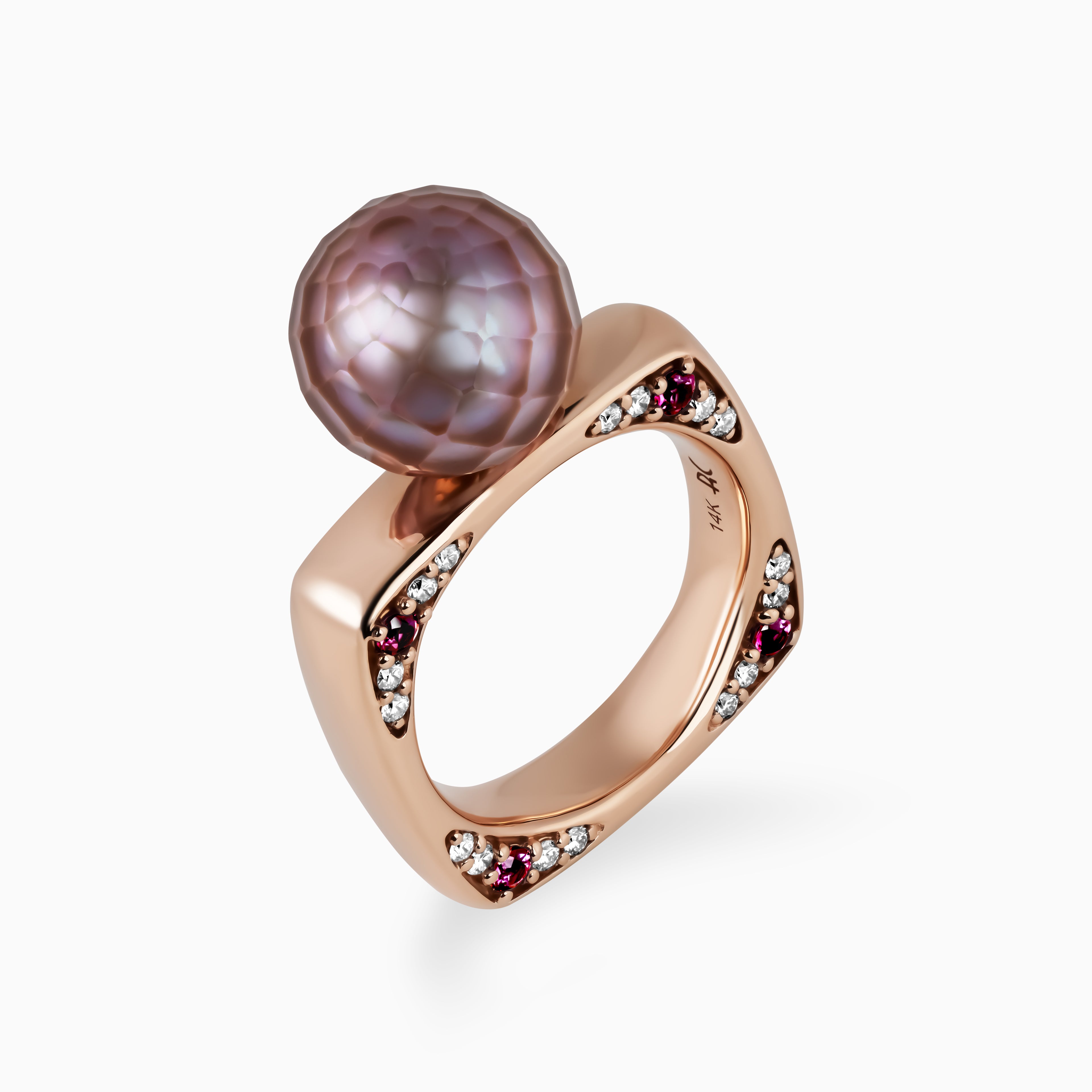 Mila Ring with Pink Edison Freshwater Faceted Pearl