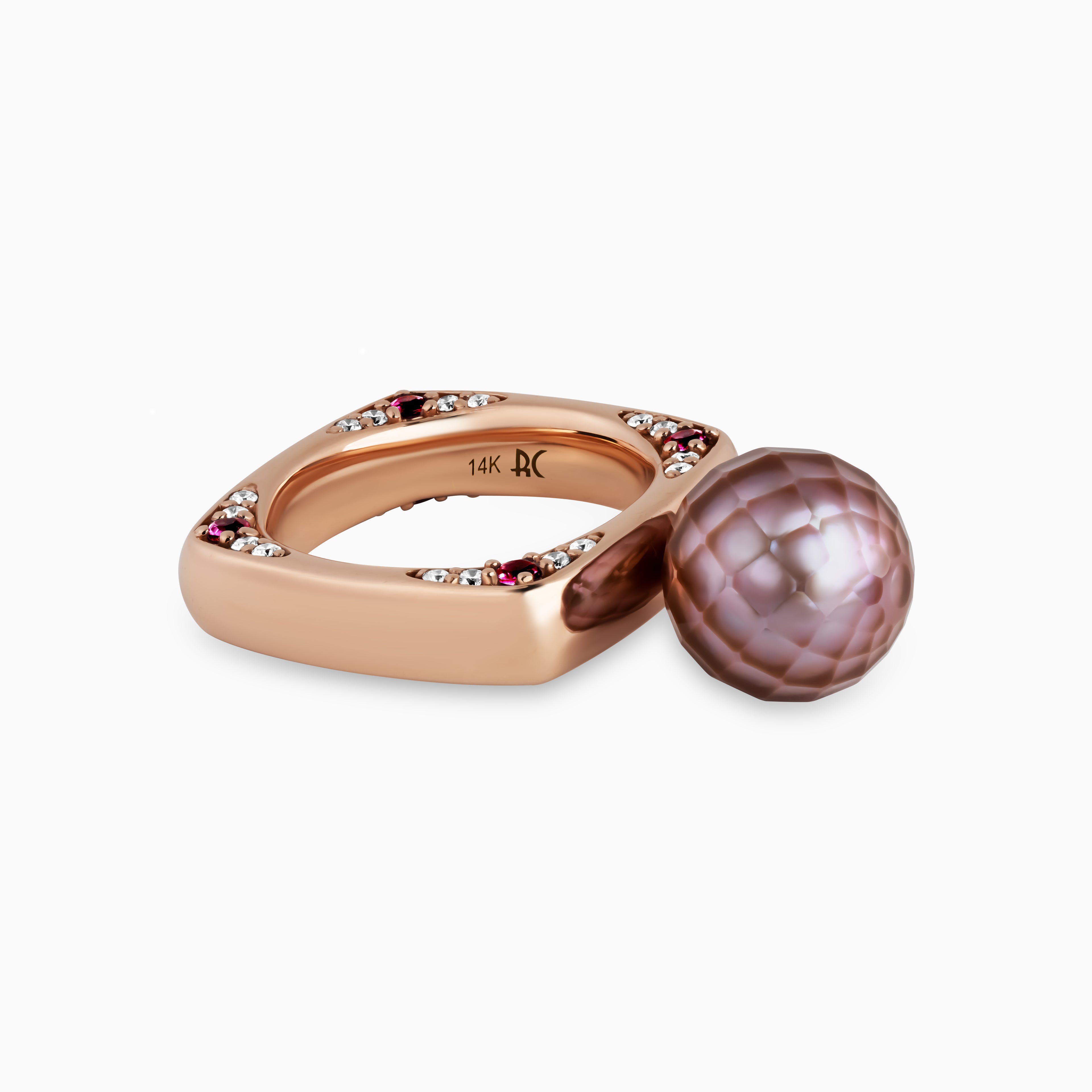 Mila Ring with Pink Edison Freshwater Faceted Pearl