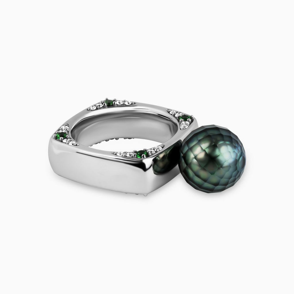 Mila Ring with Green Tahitian Fancy Faceted Pearl