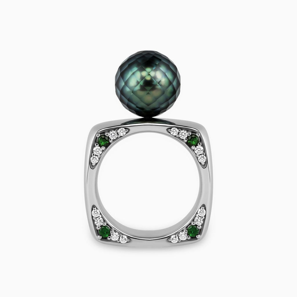 Mila Ring with Green Tahitian Fancy Faceted Pearl