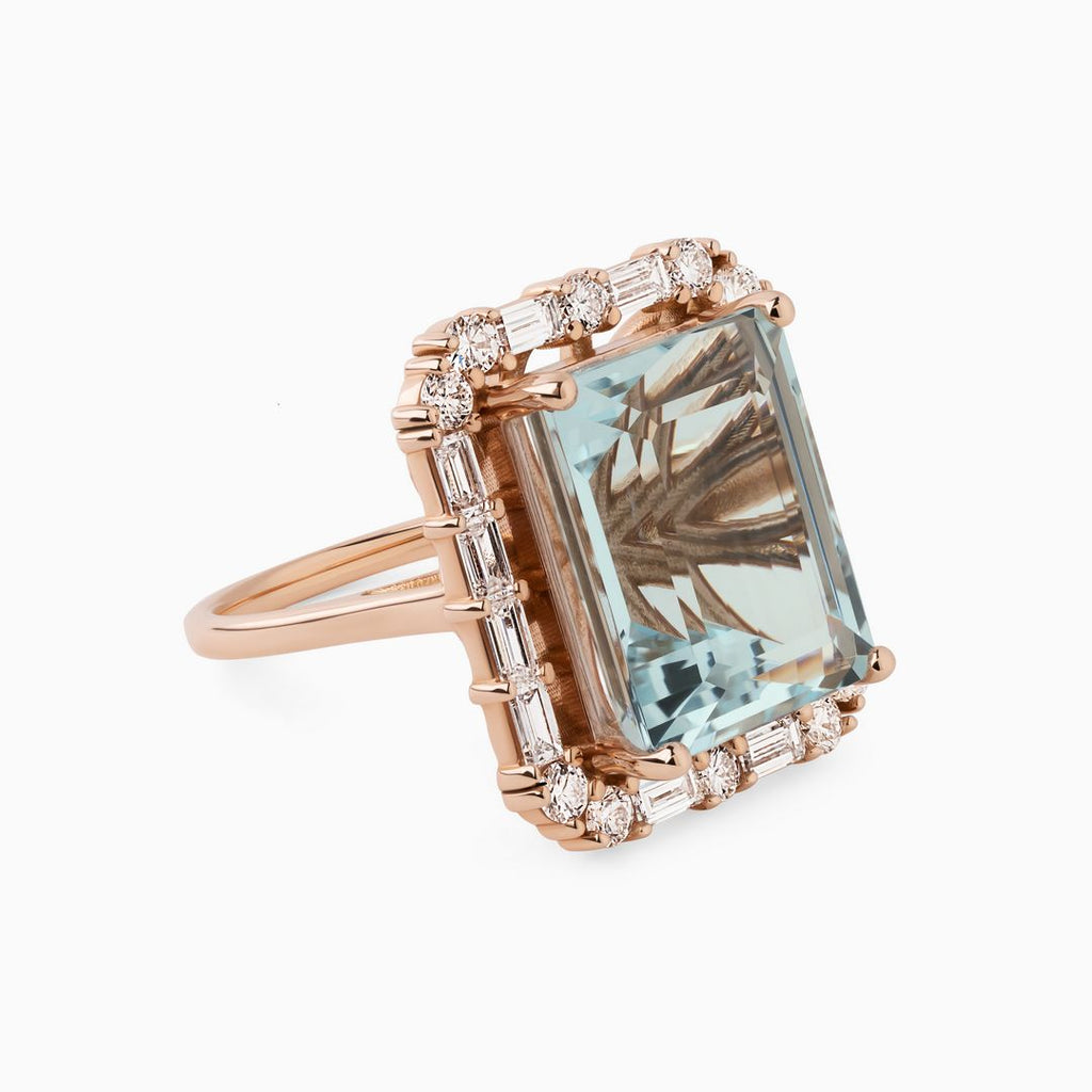 12.30ct Aquamarine Ring with Baguette Diamond Halo