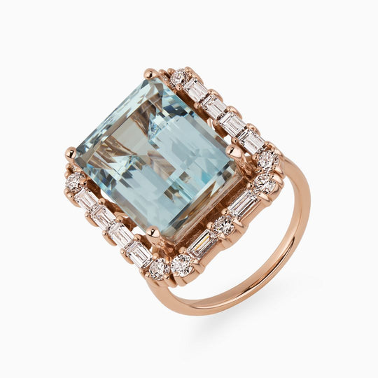 12.30ct Aquamarine Ring with Baguette Diamond Halo