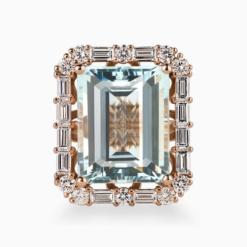 12.30ct Aquamarine Ring with Baguette Diamond Halo