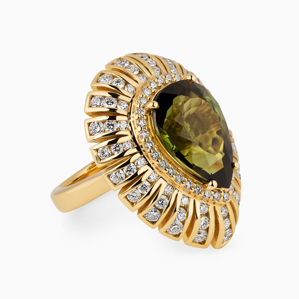 7.46ct Pear-Shaped Green Tourmaline Ring with Diamonds