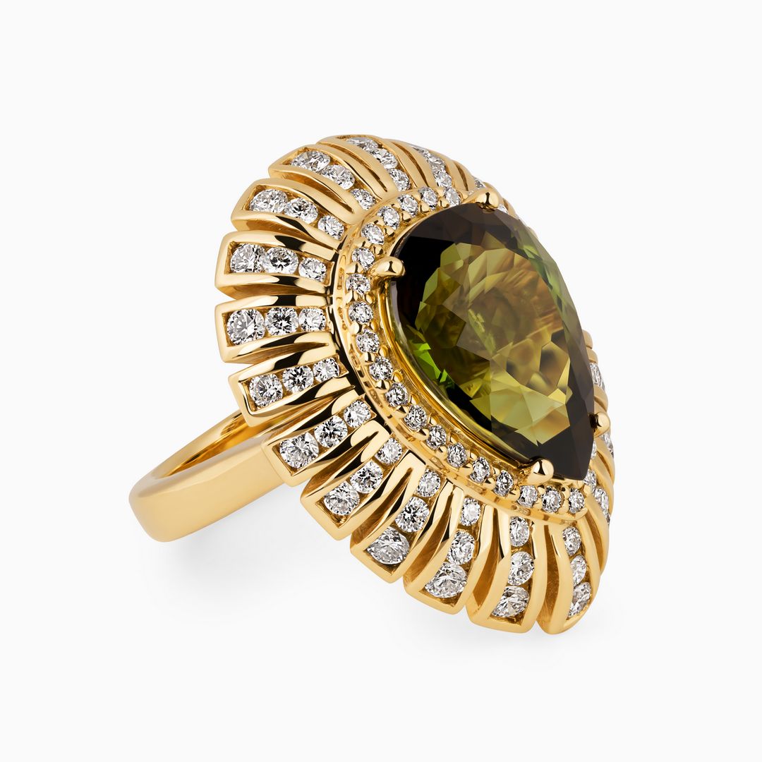 7.46ct Pear-Shaped Green Tourmaline Ring with Diamonds