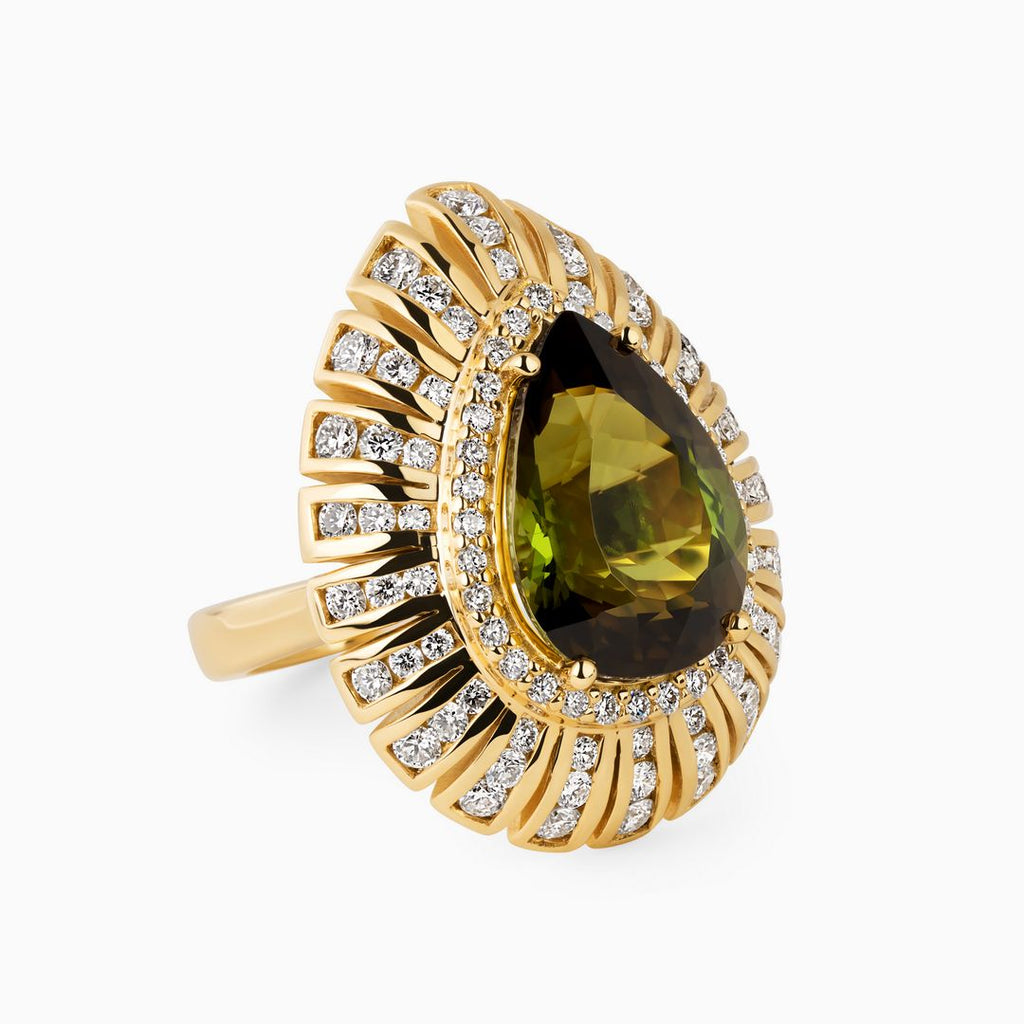7.46ct Pear-Shaped Green Tourmaline Ring with Diamonds