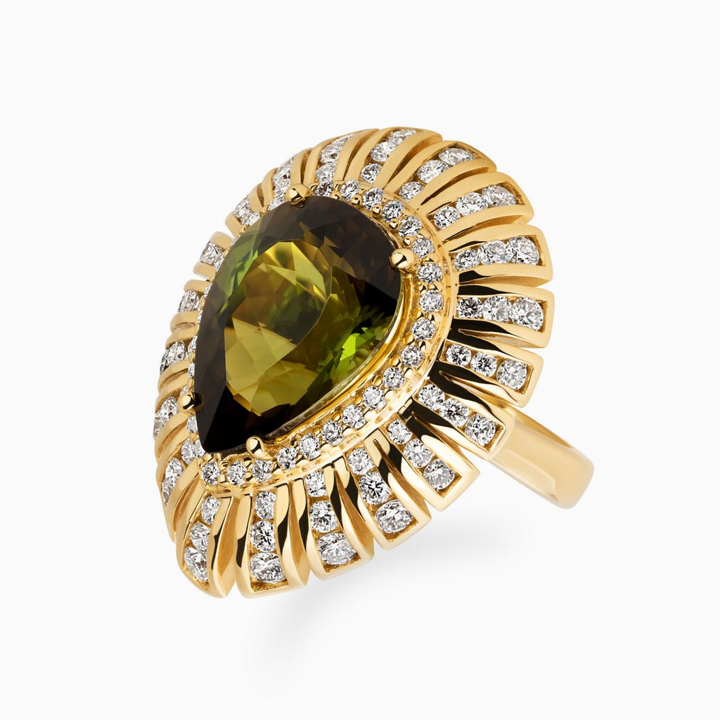 7.46ct Pear-Shaped Green Tourmaline Ring with Diamonds