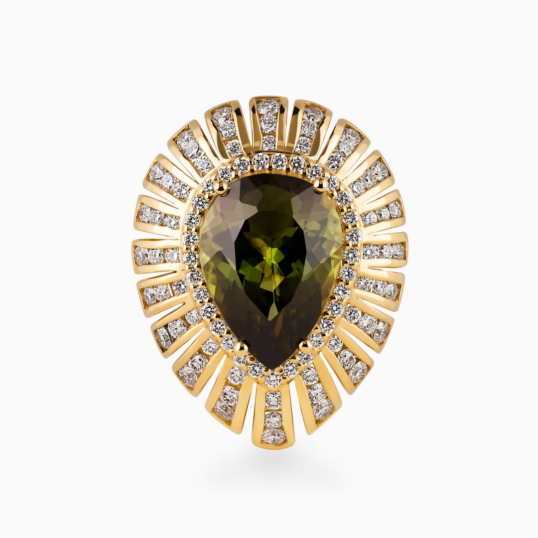 7.46ct Pear-Shaped Green Tourmaline Ring with Diamonds