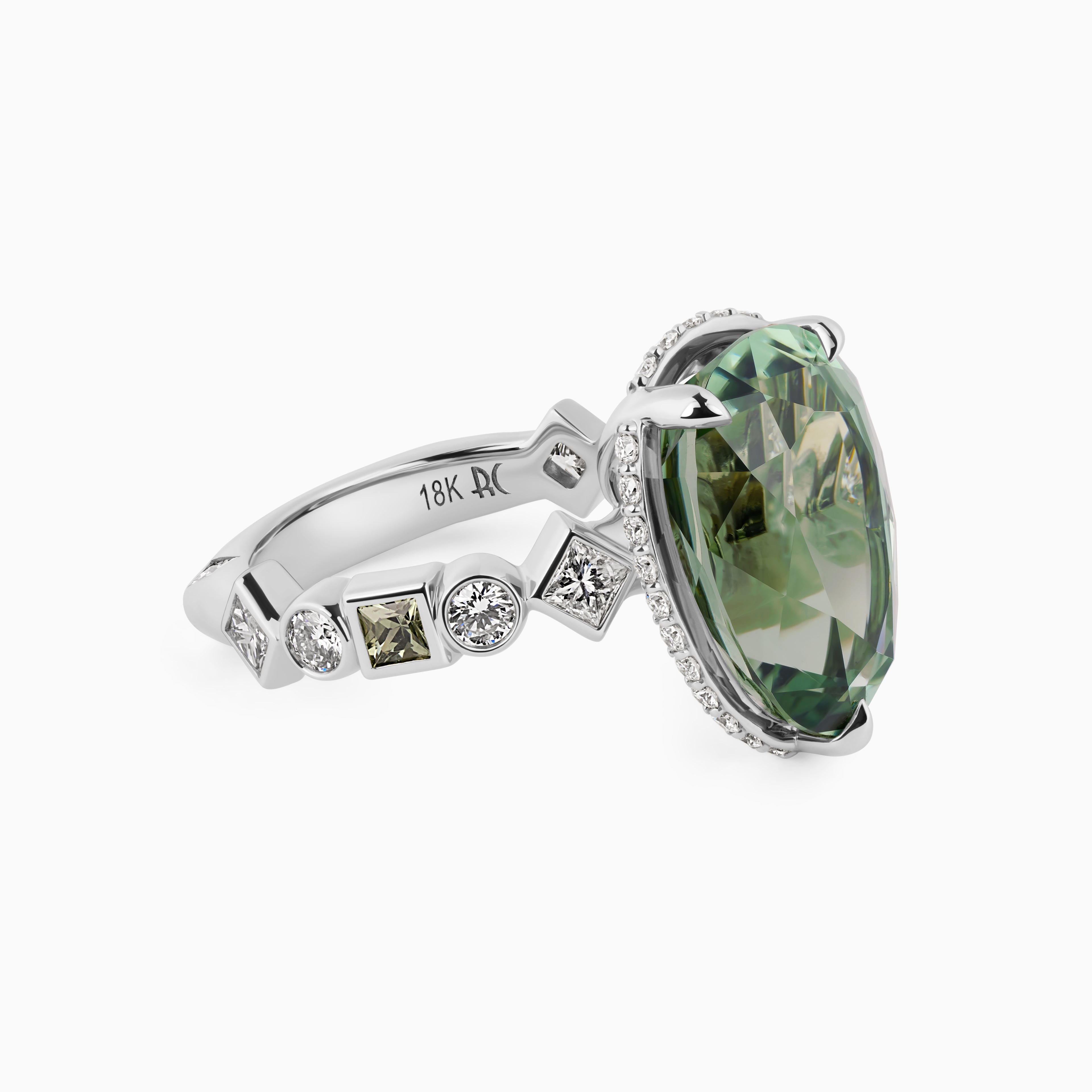 Pear Cuprian Ring with Multi Shaped Diamonds