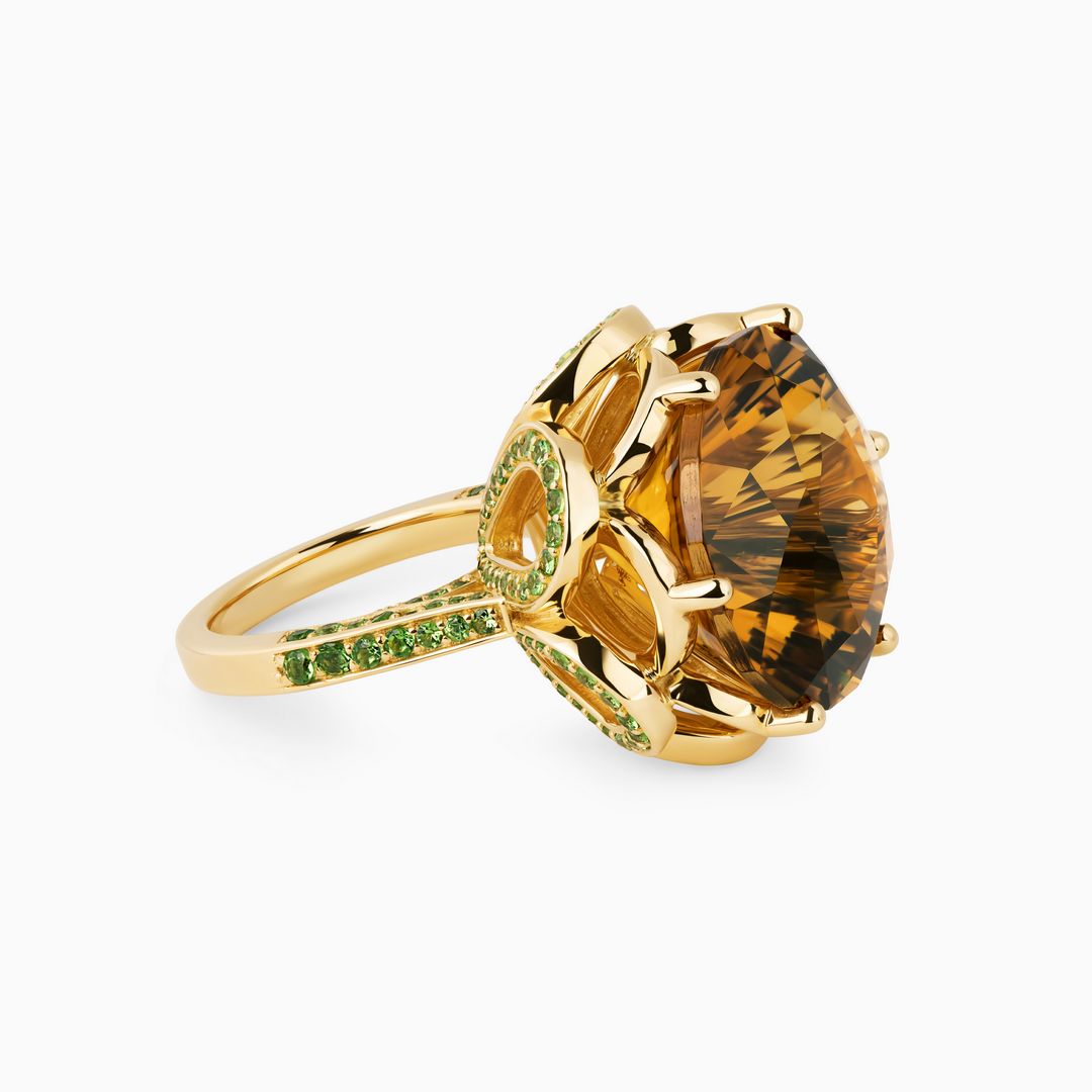 22.44ct Citrine Ring with Tsavorite Accents