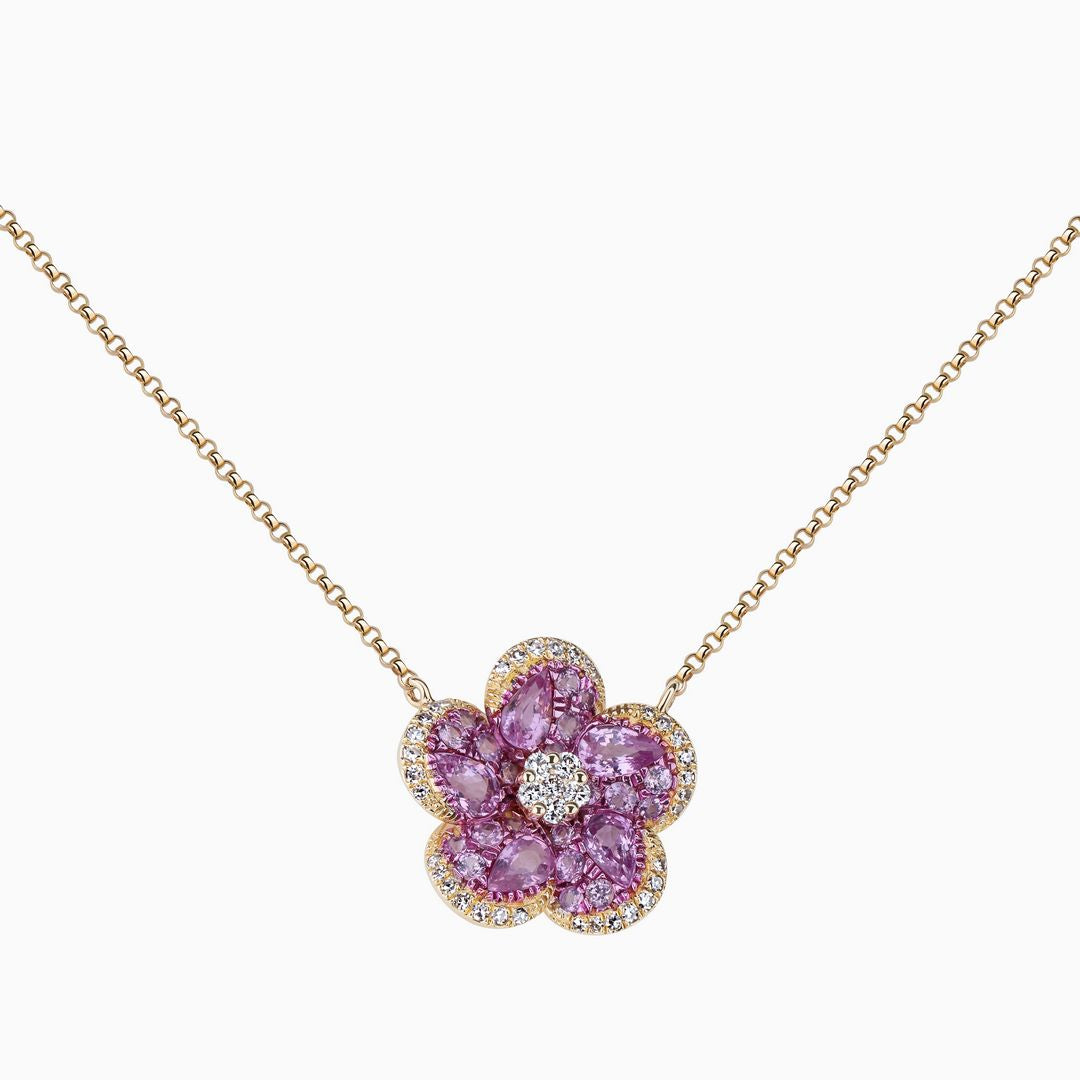 Pink Sapphire & Diamond Forever Flowers Necklace
