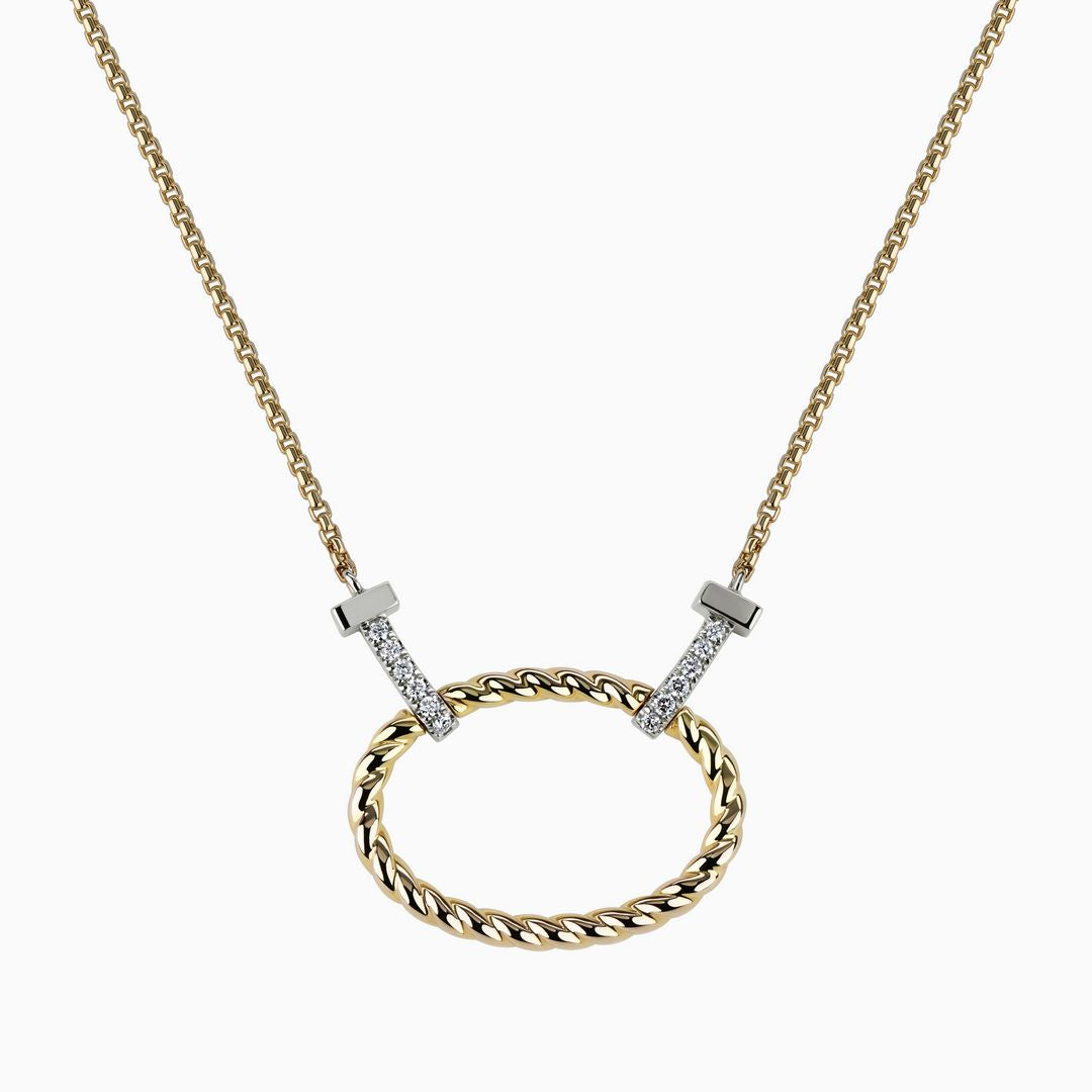 Gold Oval Rope and Diamond Chain Necklace