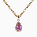 Pink Sapphire Pear Pendant with Pave Diamond Halo
