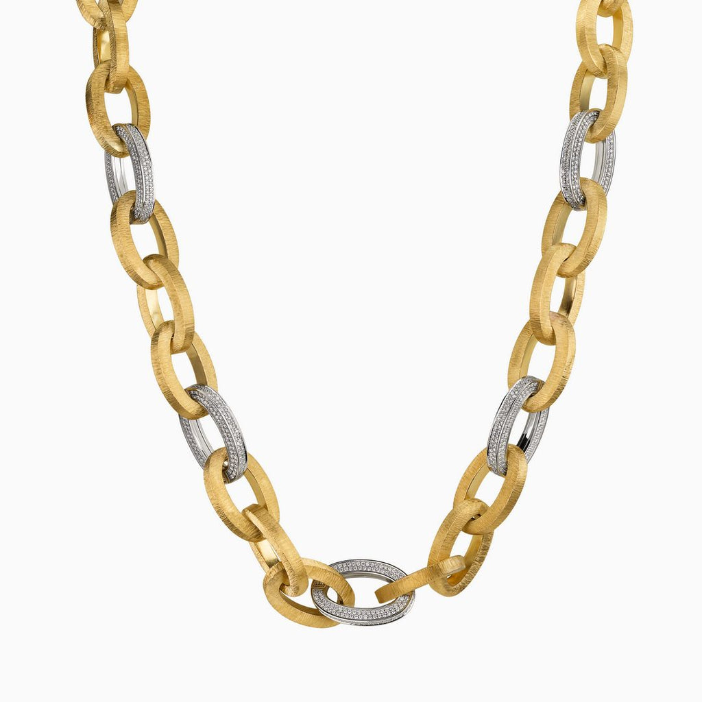 Luxe Diamond and Brushed Gold Link Necklace