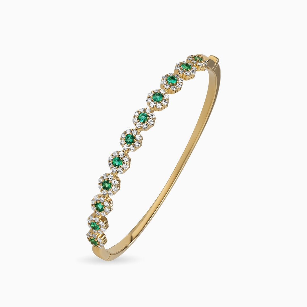 Emerald and Diamond Flower Bangle