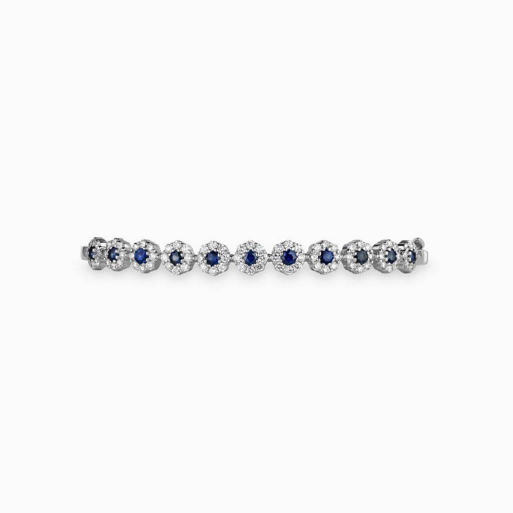Blue Sapphire and Diamond Flower Bangle