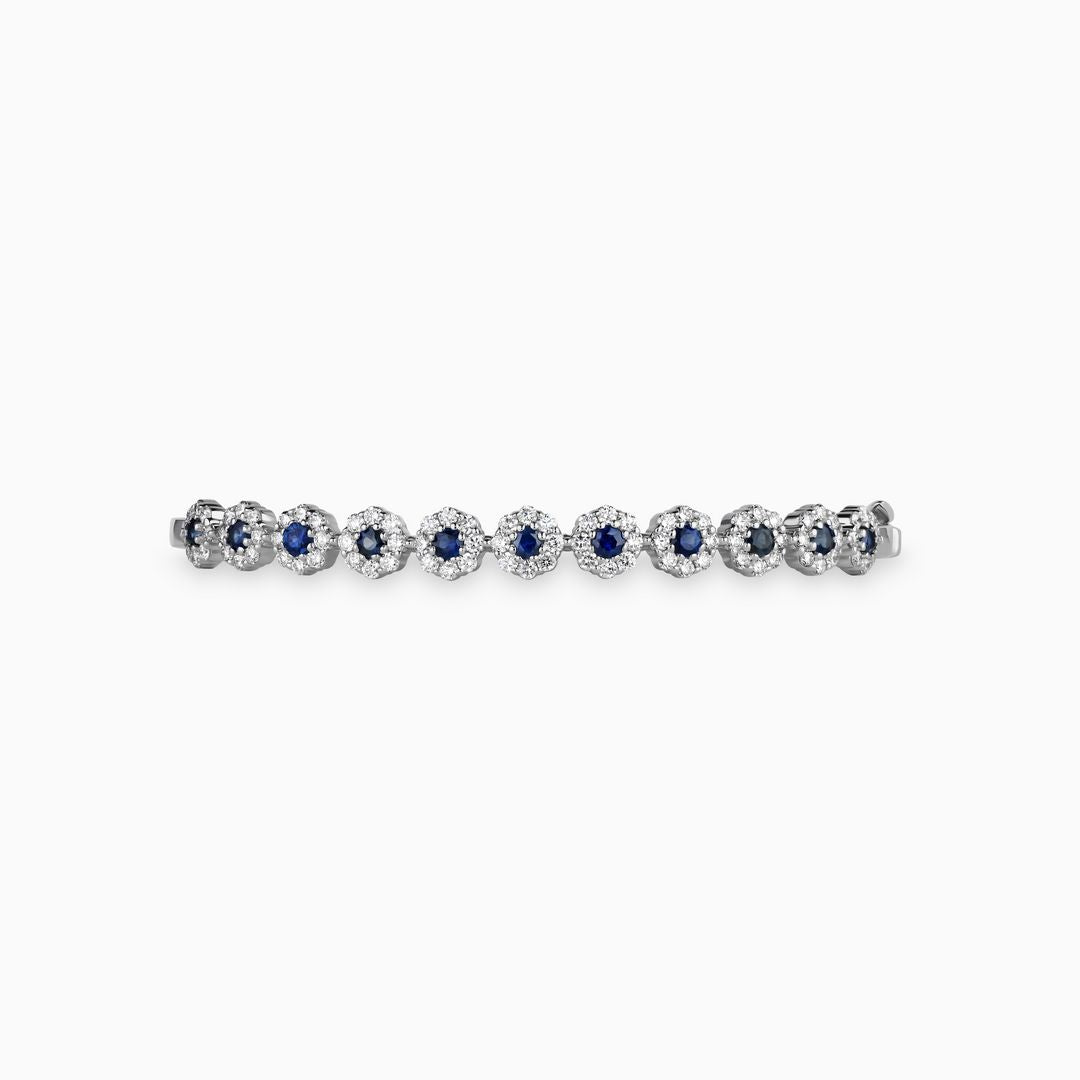 Blue Sapphire and Diamond Flower Bangle