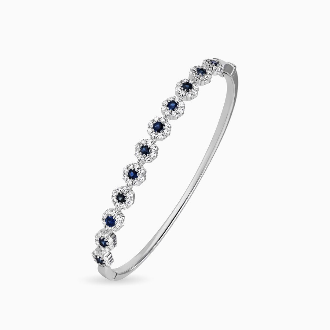 Blue Sapphire and Diamond Flower Bangle