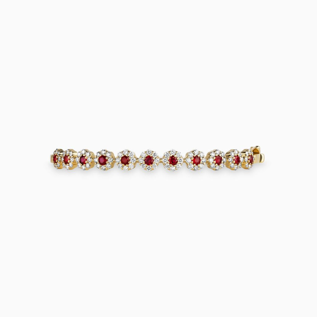 Ruby and Diamond Flower Bangle