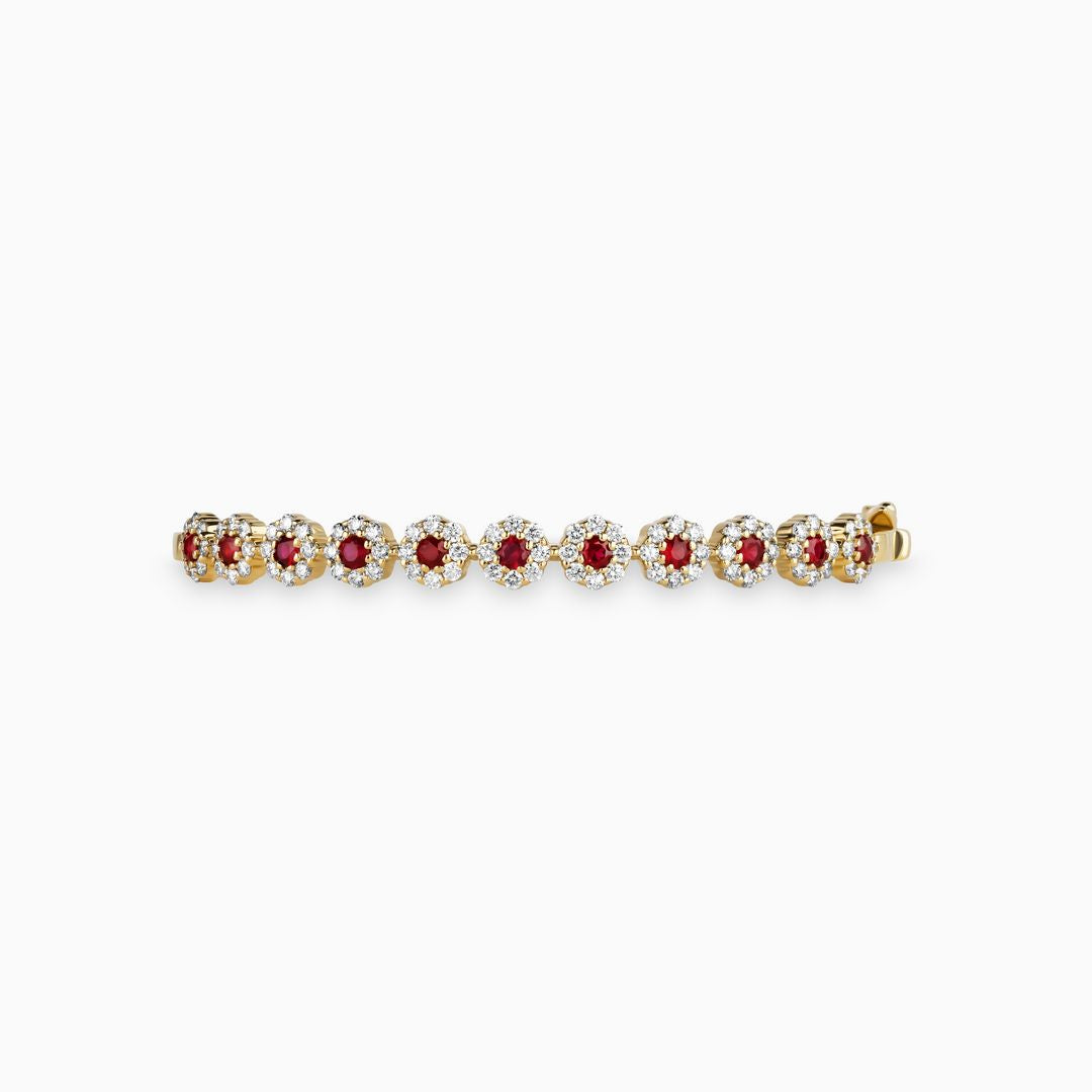 Ruby and Diamond Flower Bangle