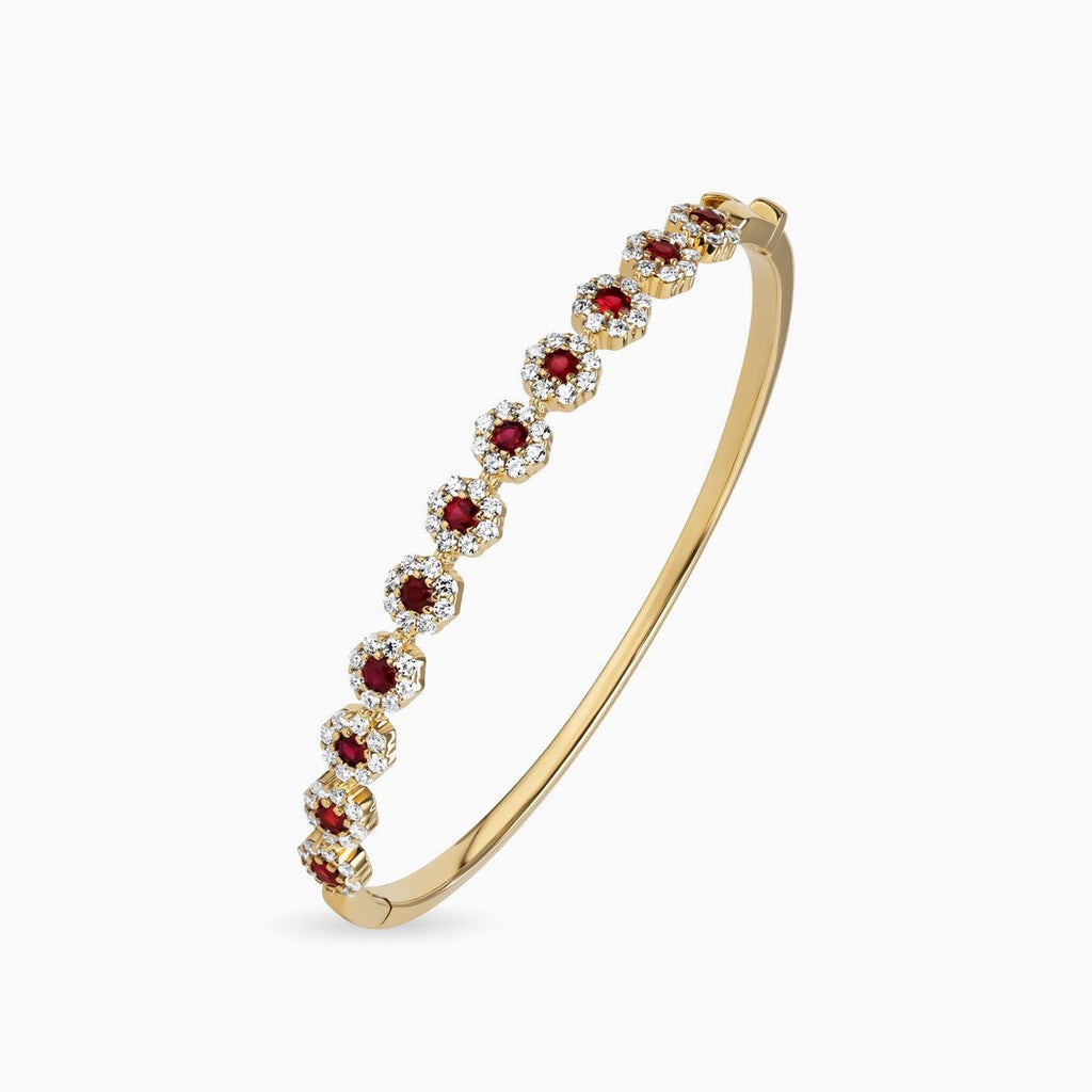 Ruby and Diamond Flower Bangle