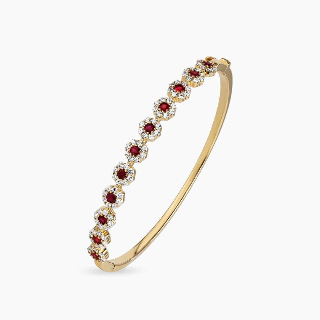 Ruby and Diamond Flower Bangle