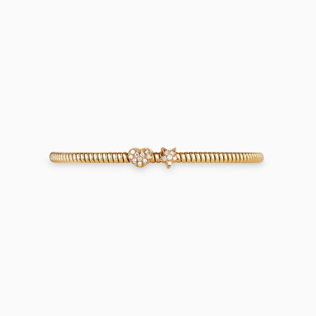 Ribbed Bracelet with Pave Heart and Star