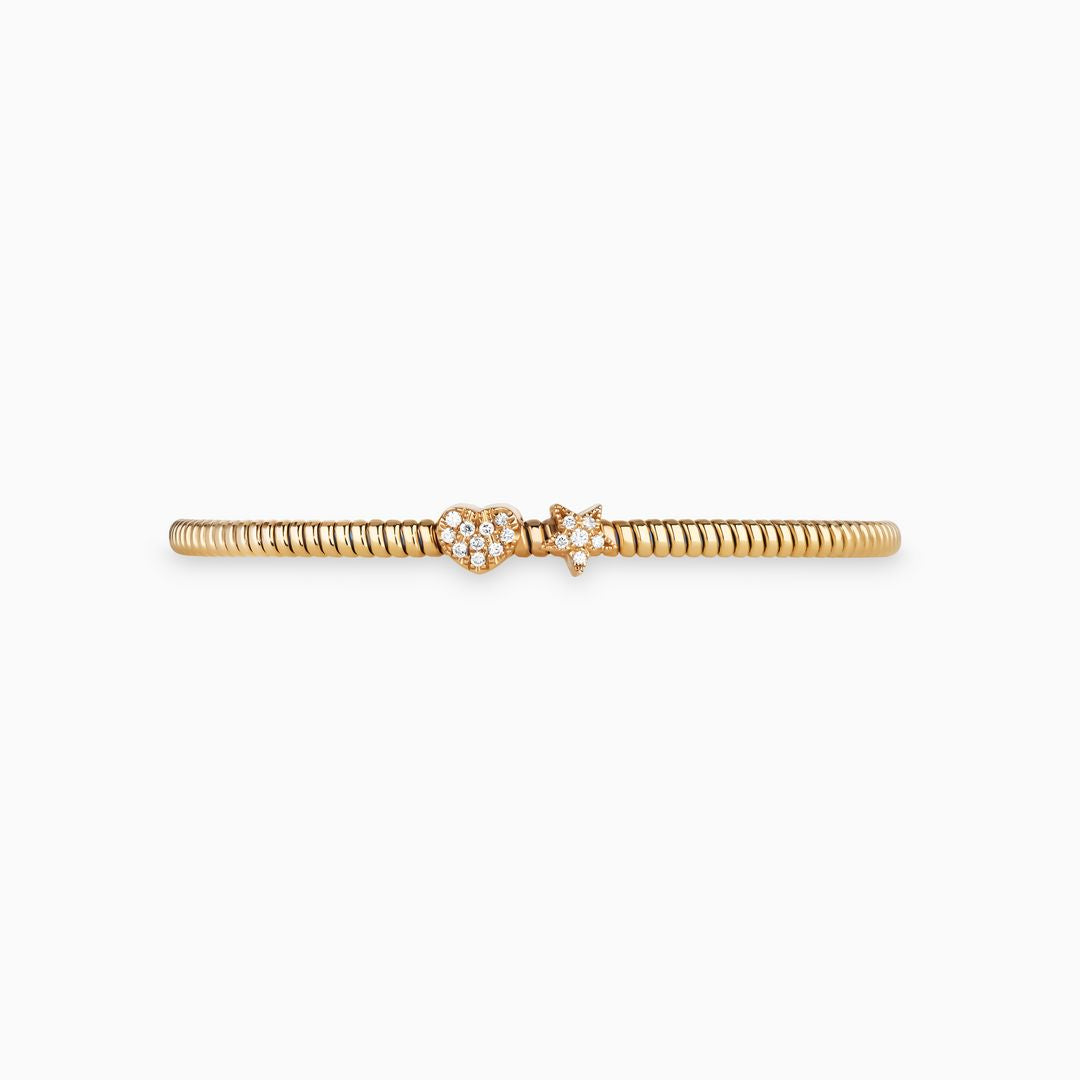 Ribbed Bracelet with Pave Heart and Star