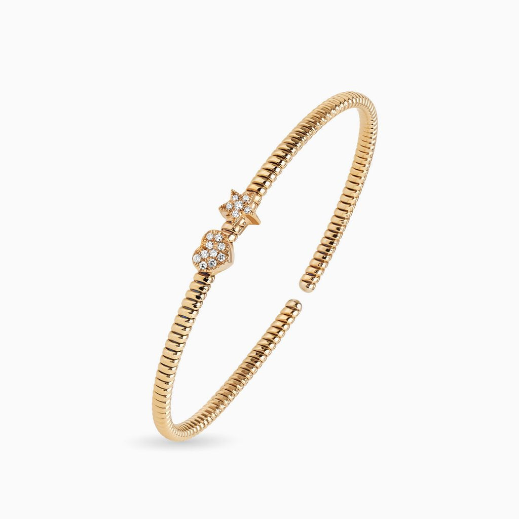 Ribbed Bracelet with Pave Heart and Star