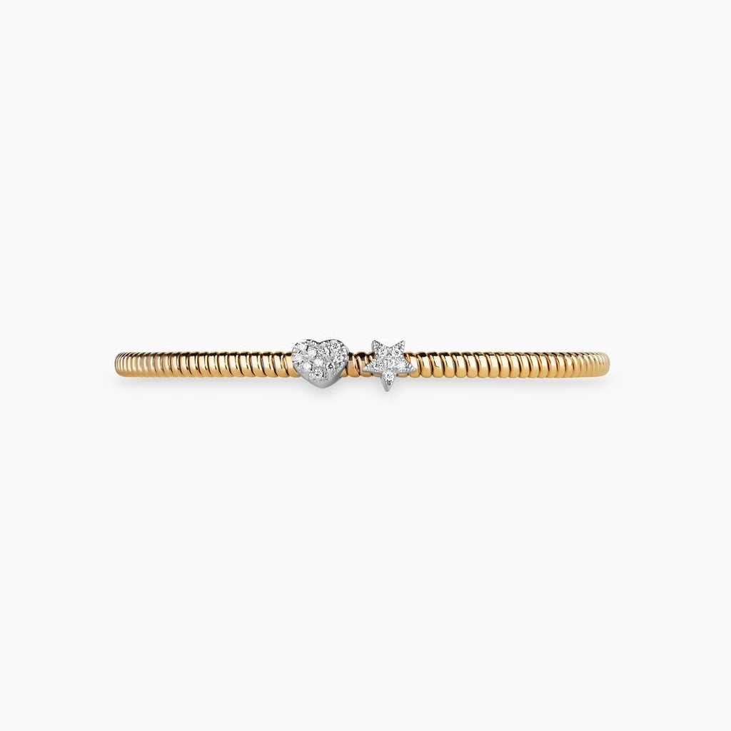Two-toned Ribbed Bracelet with Pave Heart and Star