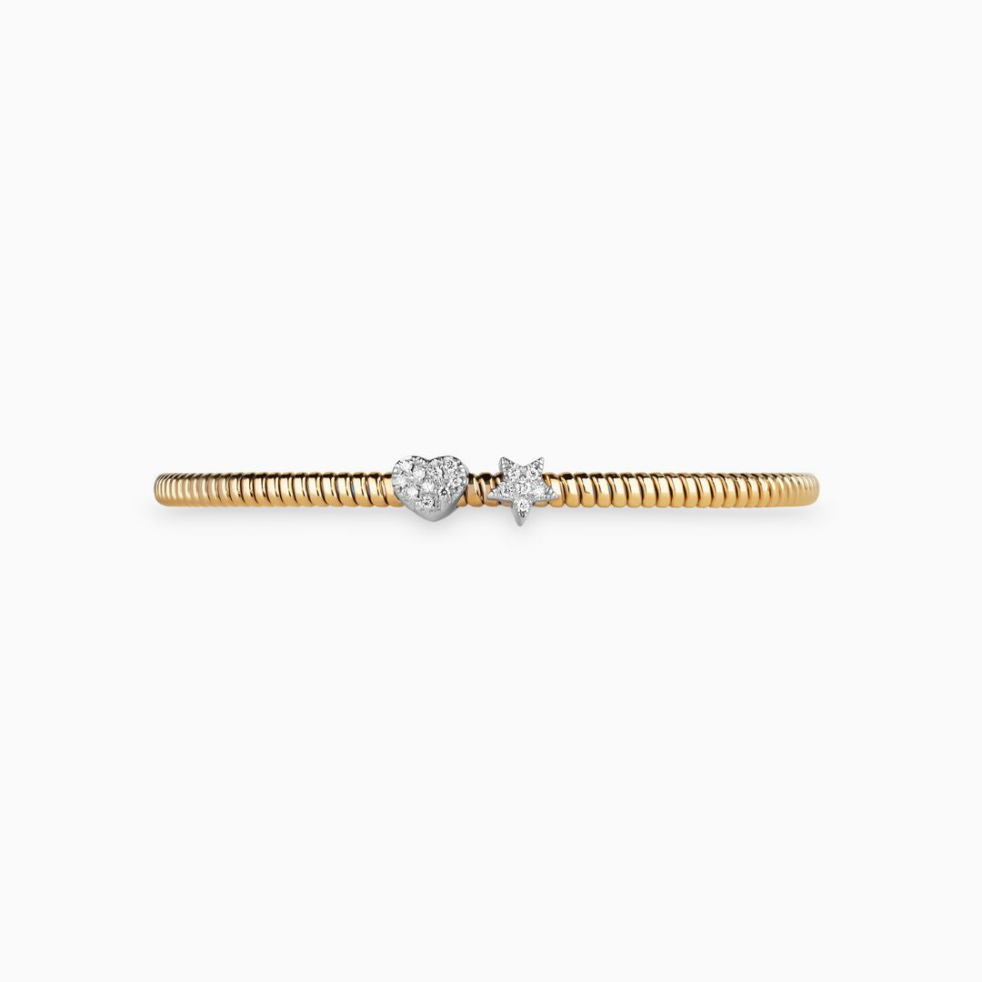 Two-toned Ribbed Bracelet with Pave Heart and Star