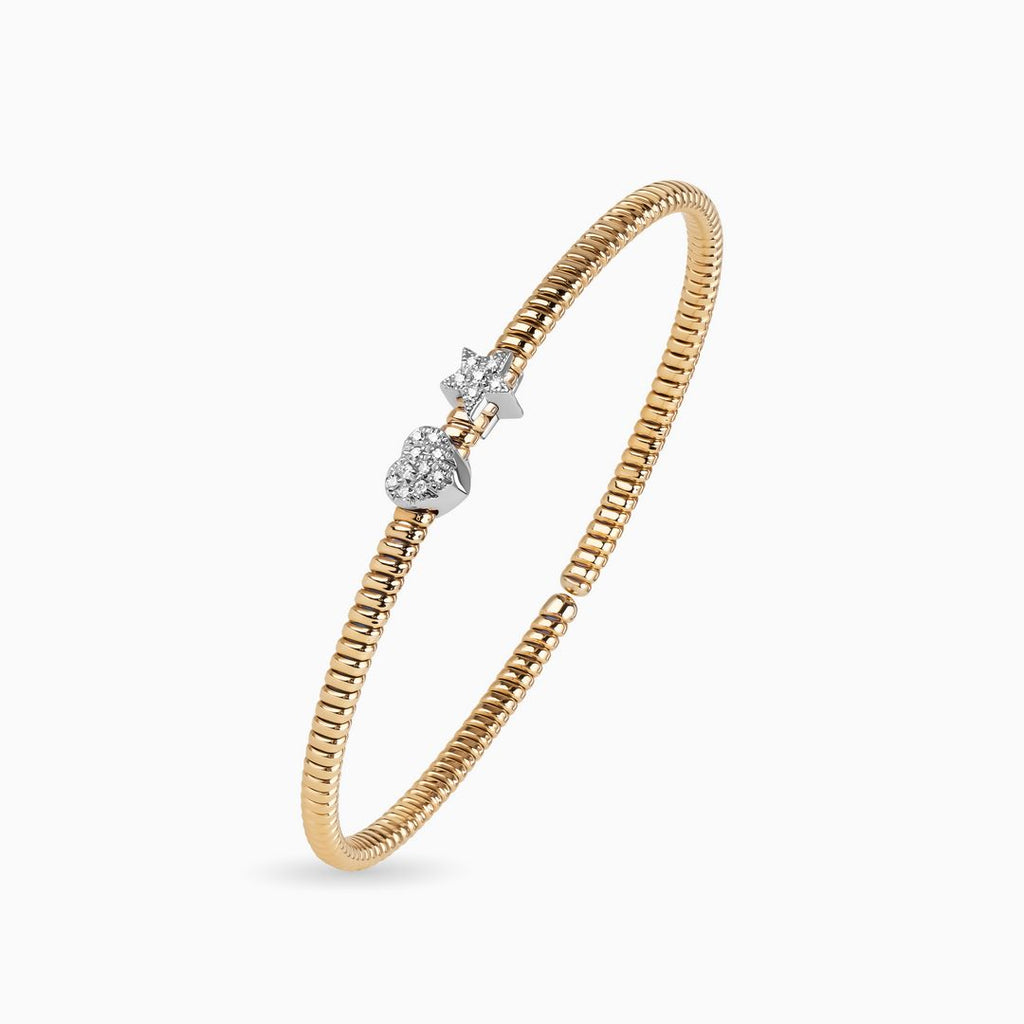 Two-toned Ribbed Bracelet with Pave Heart and Star