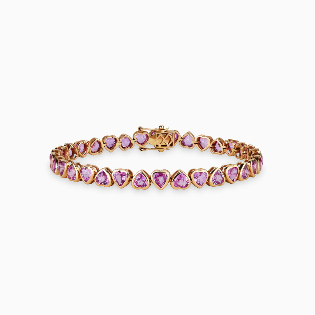 Heart Pink Sapphire Bezel Set Bracelet