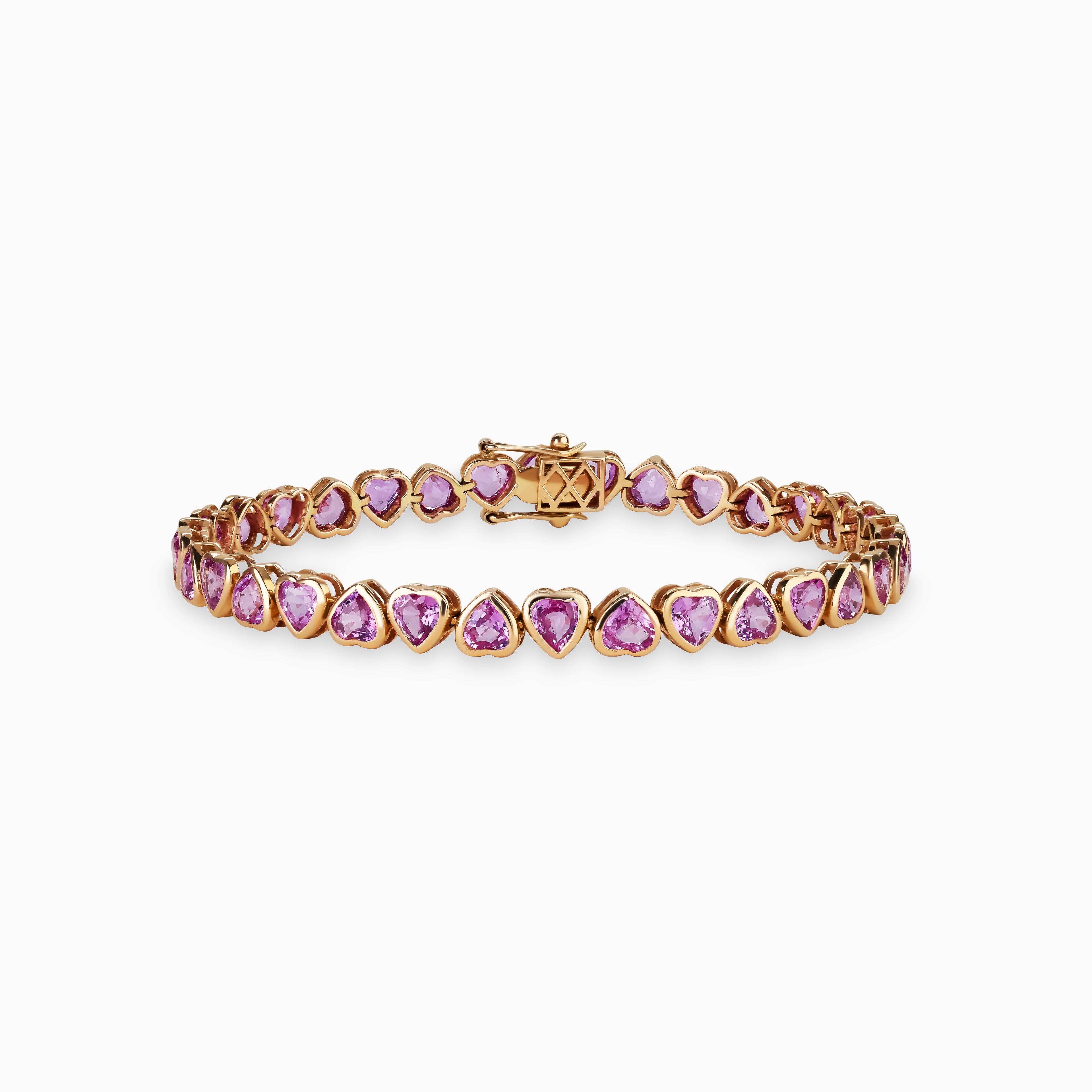 Heart Pink Sapphire Bezel Set Bracelet