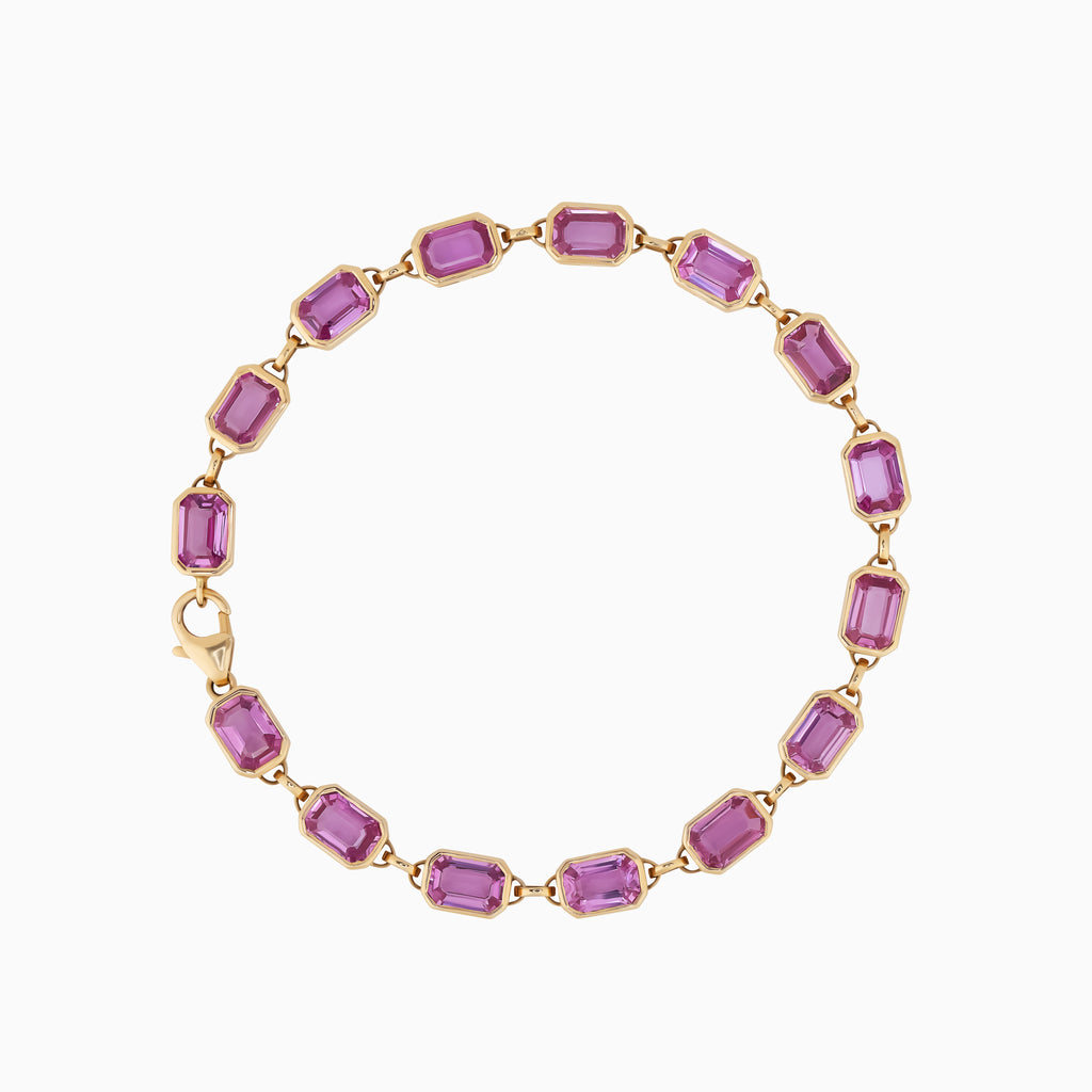 Emerald Cut Pink Sapphire Bezel Set Bracelet