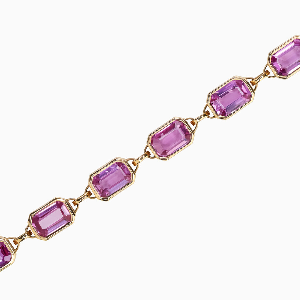 Emerald Cut Pink Sapphire Bezel Set Bracelet