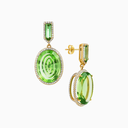 32.12ct Prasiolite Drop Earrings with Diamonds