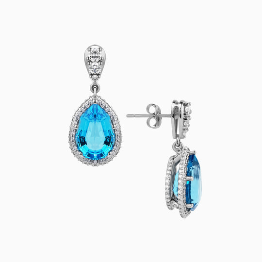 10.90ct Blue Topaz Drop Earrings with Diamonds
