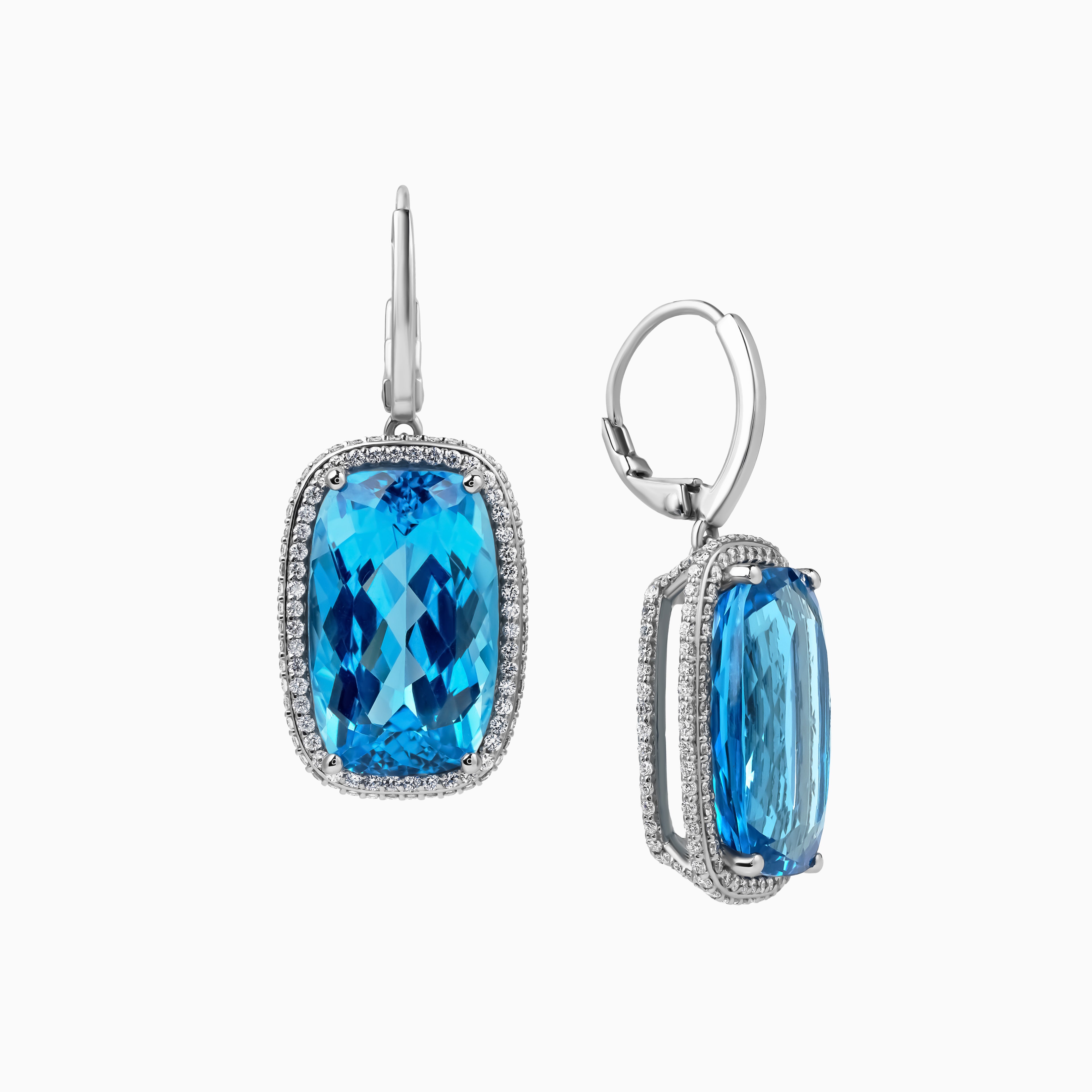 26.67ct Blue Topaz Drop Earrings with Diamond Halo