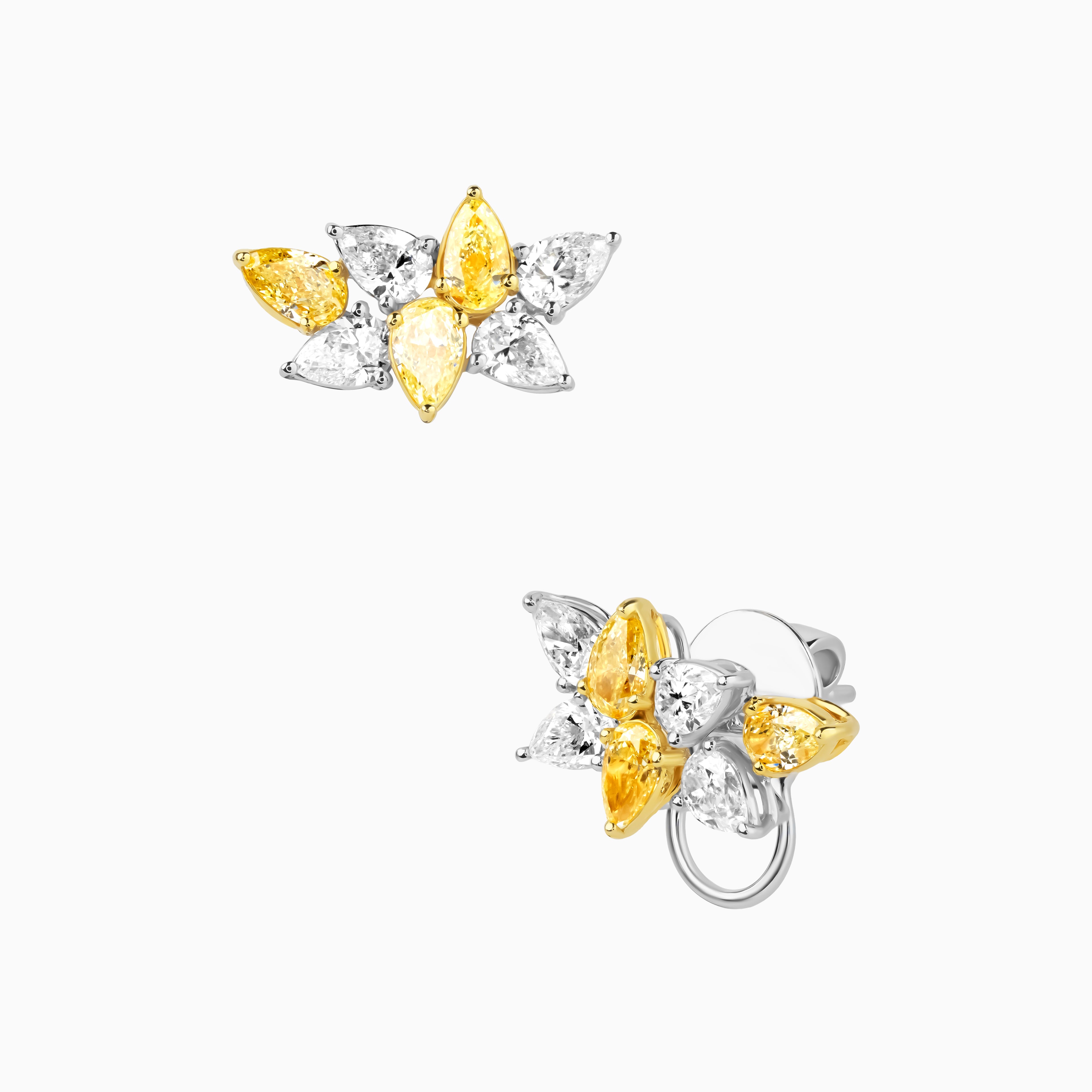 Yellow and White Diamond Botanical Earrings