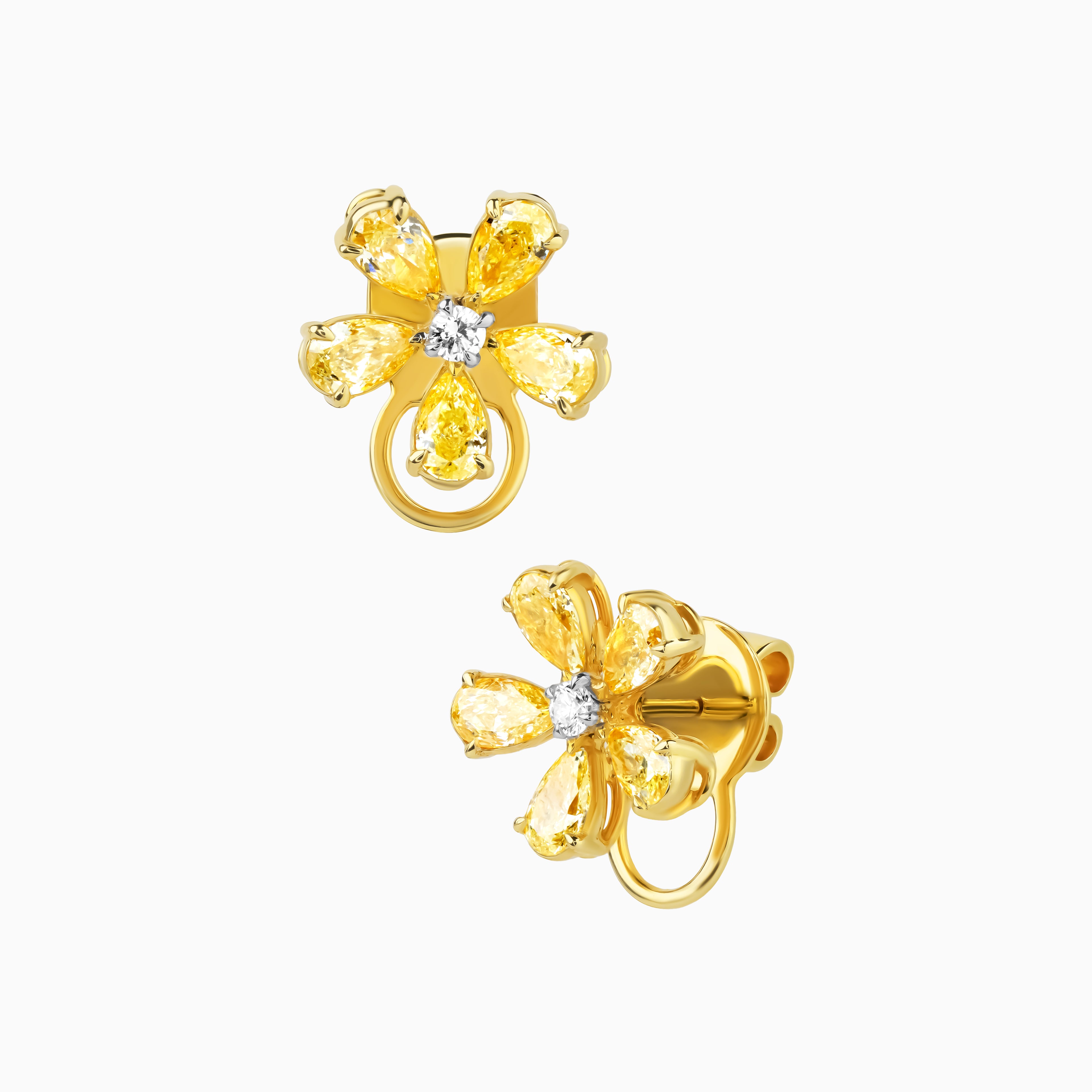 Yellow Diamond Flower Stud Earrings